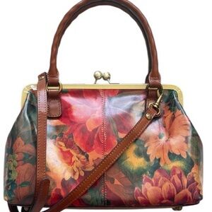 Patricia Nash Floral Leather Frame Robine Shoulder Crosssbody Handbag Red Brown